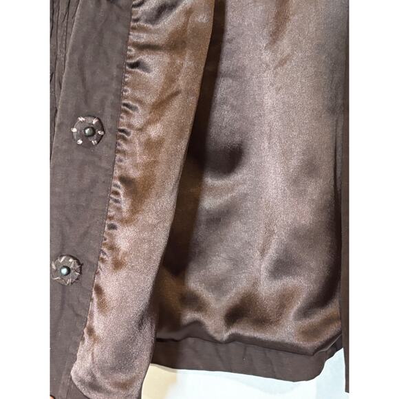Chicos sz 2 Jacket‎ Blazer Women's Large Brown LIned African beaded Southwestern - Picture 3 of 9